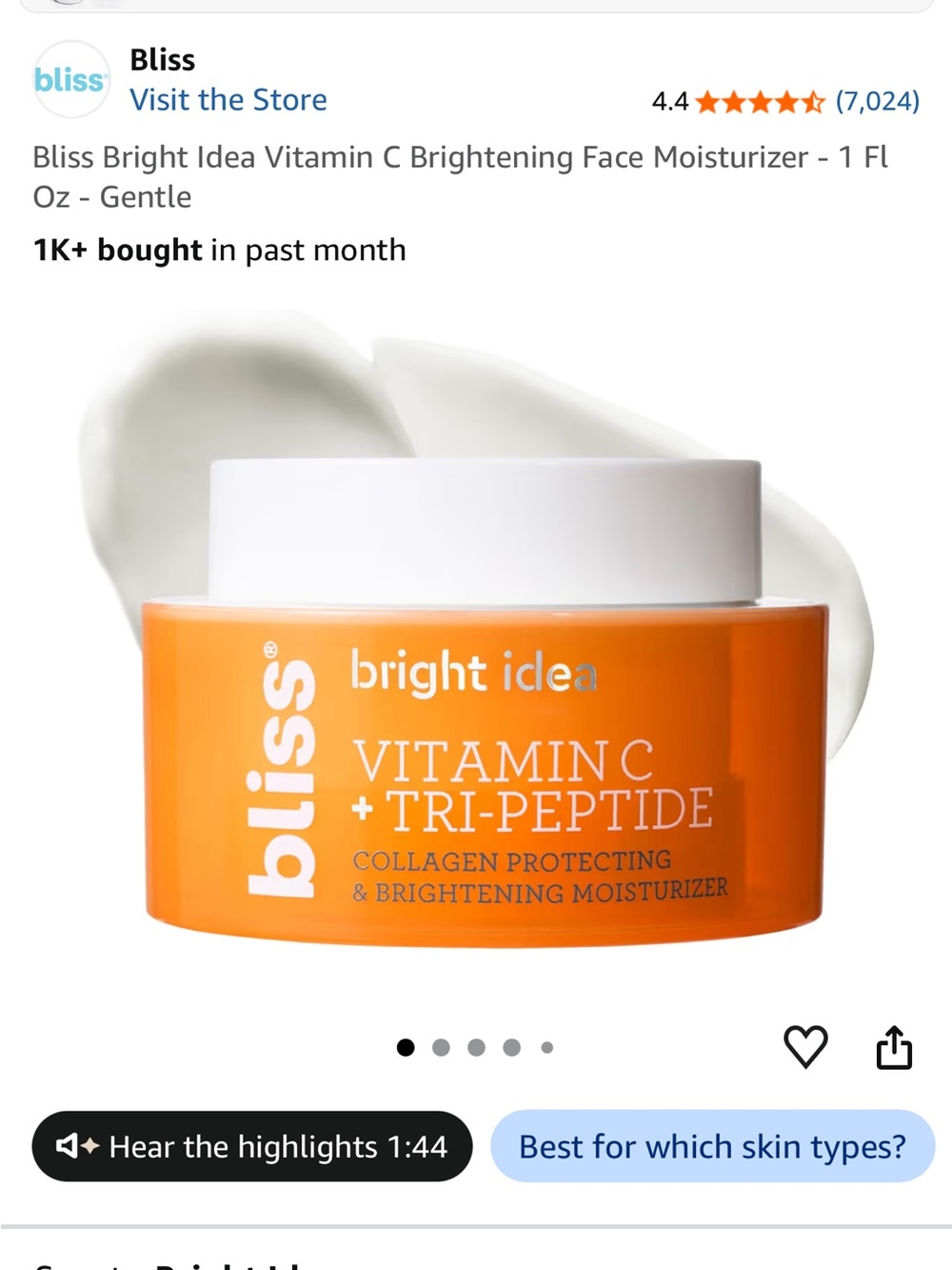 Bliss Bright Idea Vitamin C + Tri-Peptide Moisturizer — Orange & White